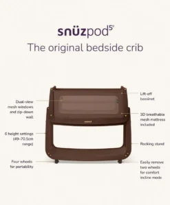 SnuzPod 5 Bedside Crib - Chocolate