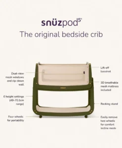 SnuzPod 5 Bedside Crib - Olive