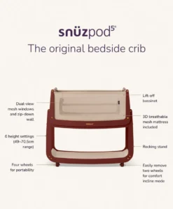 SnuzPod 5 Bedside Crib - Rouge