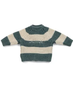 Striped Knit Cardigan with Raglan Sleeves - Blue