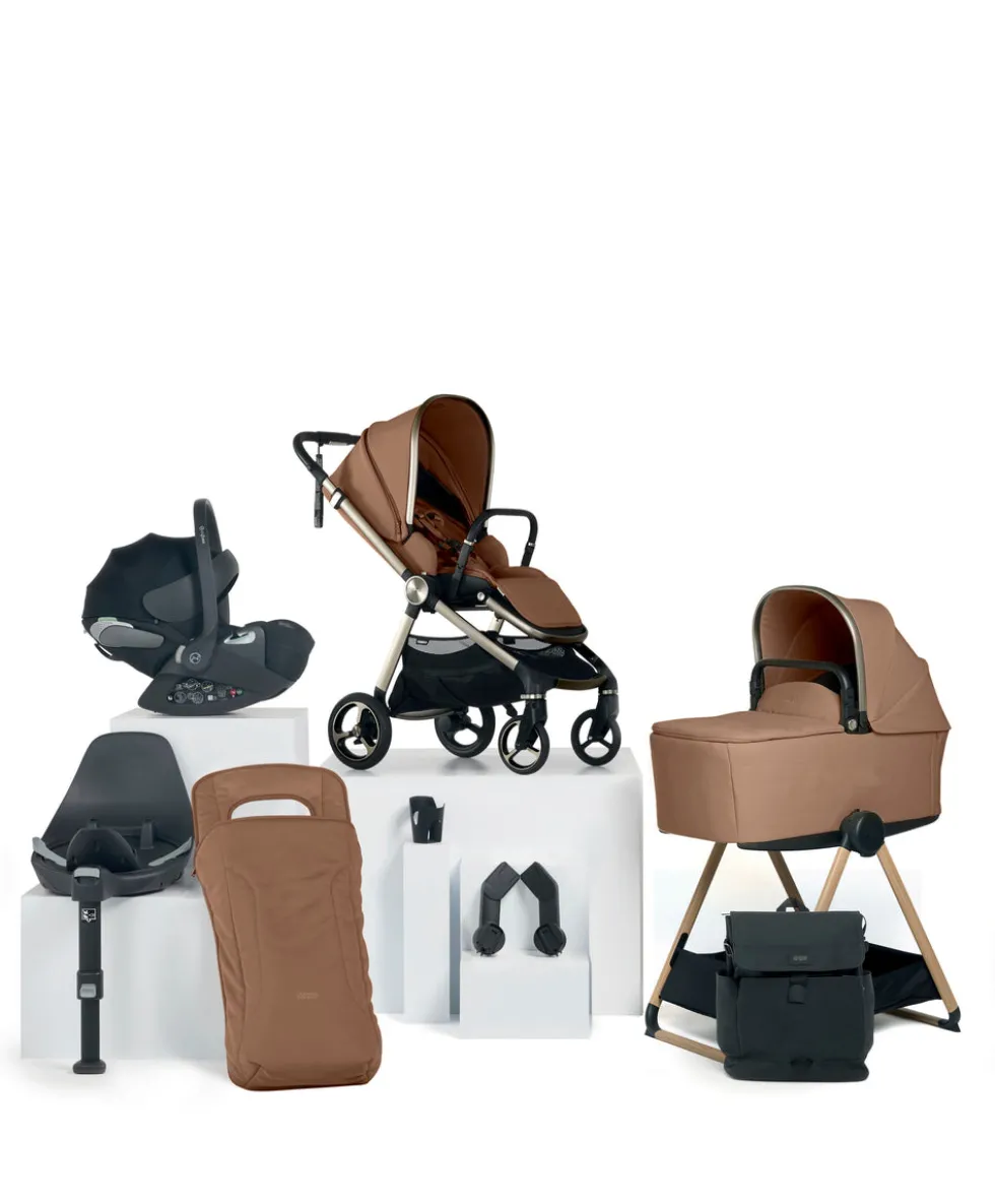 Vardo Complete Pushchair Bundle with Cybex Cloud T+ i-Size Rotating Baby Car Seat & Base (9 Pieces) - Nutmeg