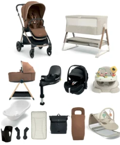 Vardo Pushchair Ultimate Newborn Bundle with Maxi-Cosi Pebble 360 Pro² Car Seat & Base (14 Pieces) - Nutmeg