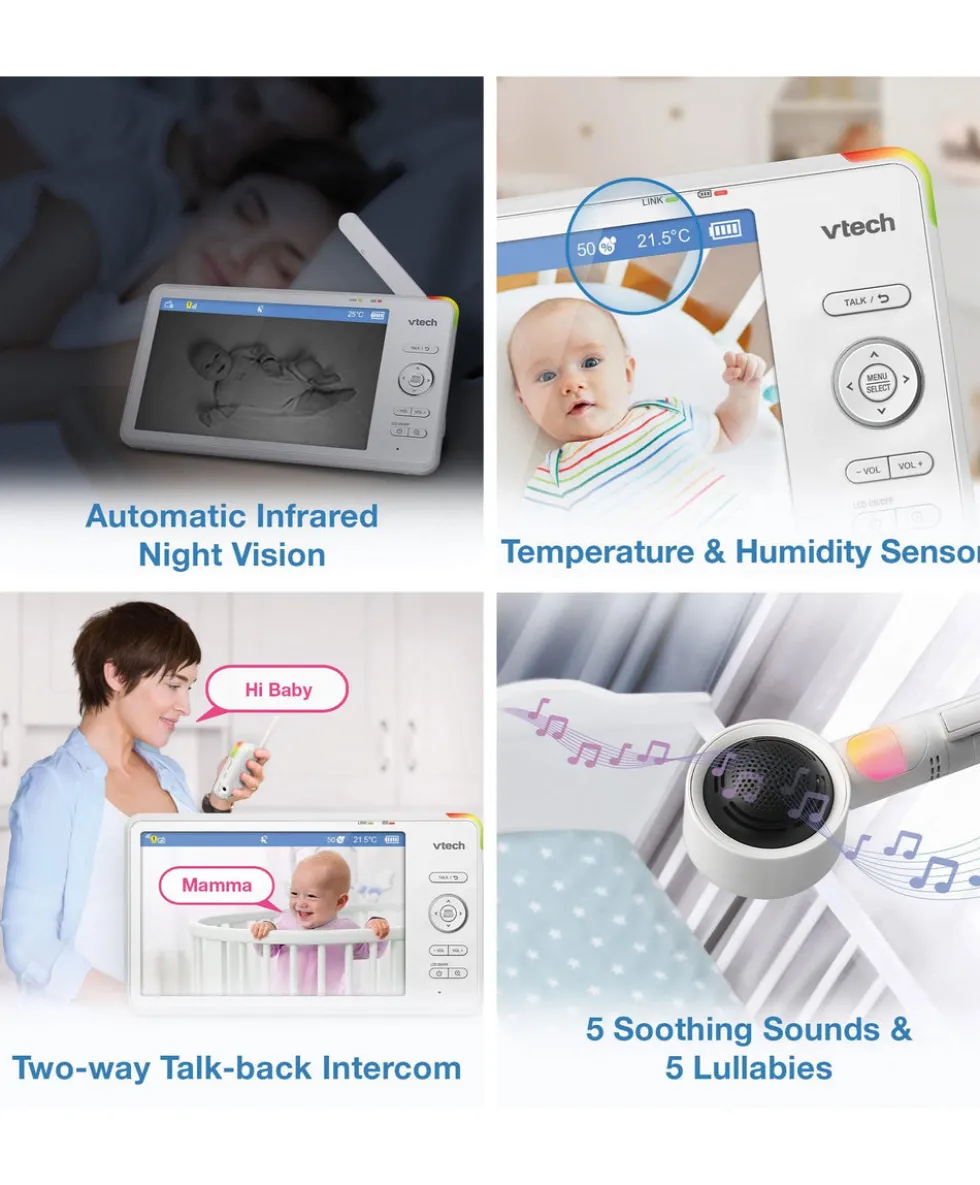 VTech RM7766HD 7inch Smart Pan & Tilt Baby Monitor & Camera Floorstand - White