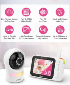 VTech RM4761 5inch Smart Wi-Fi 1080p Pan & Tilt Monitor - White